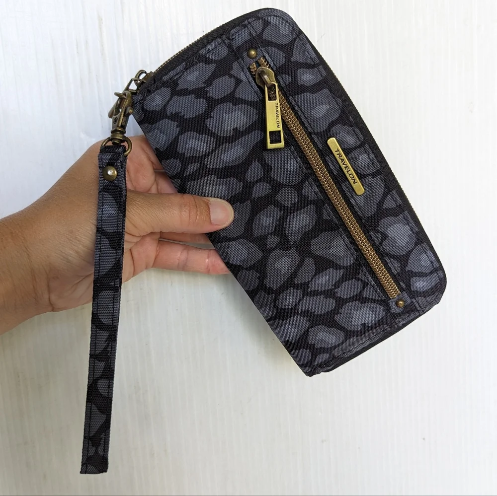 TRAVELON blue canvas wallet clutch wristlet